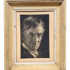Antique French Rural French Old Weathered Wrinkled Man Photograph In Chippy Frame Family Portrait Photo circa 1940-50's