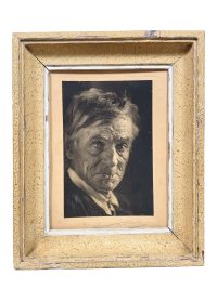 Antique French Rural French Old Weathered Wrinkled Man Photograph In Chippy Frame Family Portrait Photo circa 1940-50’s