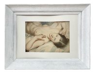 Vintage French Water Colour Paint Painting Nude Lady "Woman With Green Ring" Portrait c1950's