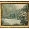 Vintage French Water Colour Paint Painting "In Mountains" By Signed Artist Scenic Locale c1940-50's