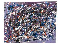 Vintage French "Lavender" Acrylic Painting On Canvas Wall Decor Decoration Pour Lavender Blue Drip Splatter by John Francis c2000's