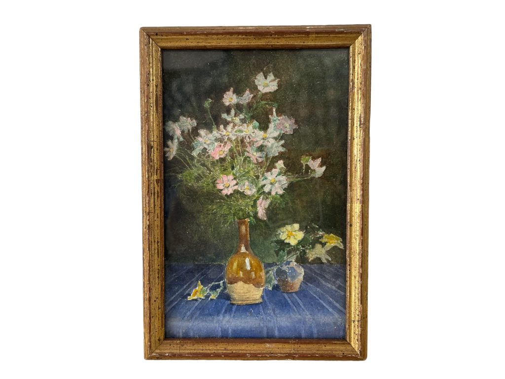 Antique French Small Miniature Framed Painting Of Flowers In Vases Wall Decor Collector c1910’s