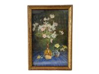 Antique French Small Miniature Framed Painting Of Flowers In Vases Wall Decor Collector c1910's