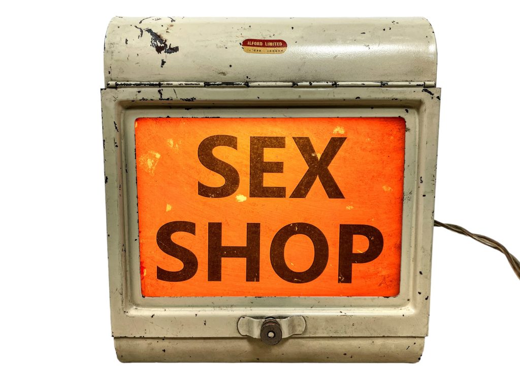 Vintage English Ilford London Adapted Upcycled Sex Shop Advertising Electric Light Wall Or Desktop Bedside Studio Lamp c1970’s