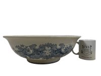 Alternative view of Antique French Chinese Inspired Large Bowl Dish Plate White Blue Serving Table Decoration c1900's