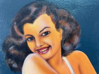 Alternative view of Vintage Painting Pin Up Lady In Swimsuit Acrylic On Canvas Wall Decor Decoration "Smile" Summer Art c1980's