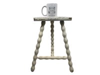 Alternative view of Vintage Stool French Wooden Wood Painted Milking Chair Seat Kitchen Table Farm D Shaped Seat Braced Tabouret c1960-70's