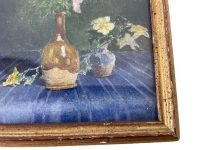 Alternative view of Antique French Small Miniature Framed Painting Of Flowers In Vases Wall Decor Collector c1910's
