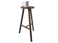 Alternative view of Vintage French Tall Wooden Wood Stool Chair Seat Kitchen Bar Side Table Kitchen Flower Pot Stand Display Prop circa 1970's