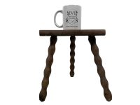 Alternative view of Vintage French Wooden Bobbin Leg Milking Stool Chair Seat Table Farm D Shaped Seat Plant Rest Stand Plinth Tabouret c1960's