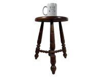 Alternative view of Stool Vintage French Milking Farmer Chair Round Seat Wooden Wood Step Table Farmhouse Bobbin Rest Stand Tabouret c1970-80's