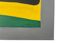 Alternative view of Normandy Bull Cow Vache on Abstract Background signed by M E Miles British Artist Acrylic Painting On Canvas