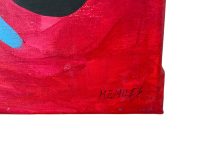 Alternative view of Health Vascular Large Red Blue Abstract painting signed by M E Miles British Artist Acrylic Painting On Canvas