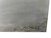 Alternative view of Man with Metal False Leg Riding His Bike in Normandy painting signed by M E Miles British Artist Acrylic Painting On Canvas