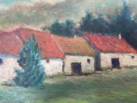 Alternative view of Vintage French Longere Farm House Barns House Countryside Acrylic Painting On Hardboard Wall Decor circa 1950-60's