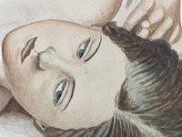 Alternative view of Vintage French Water Colour Paint Painting Nude Lady "Woman With Green Ring" Portrait c1950's