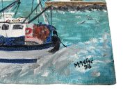 Alternative view of Vintage French "Incoming" Small Acrylic Painting On Board Wall Decor Decoration Signed Mausac c1990s