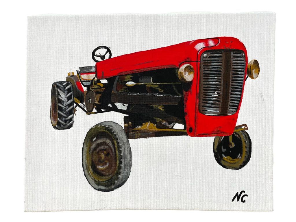 Red Tractor Acrylic Original Painting On Canvas Wall Decor Decoration Farmyard Machinary Art – Nicky Churchyard