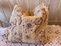 Vintage French Paris Quilted Cushion Pillow Off White Grey Bergundy Flowers Couch Bed Chair or Sofa circa 1980's
