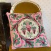 Antique French Cross Stitch Velvet Backed Pillow Pillows Thistle Pink Purple Green Couch Bed Chair or Sofa circa 1920's