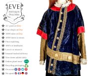 Antique French Theatre Asymmetrical Blue Velvet Costume Regal Royal Court Prince King Lord Jacket Display Prop France circa 1900s