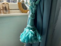 Vintage French Turquoise Blue Green Aqua Curtain Pullbacks Embrasse Rideaux Classic Large Curtain Tassel Tie Rope Ribbons 1960 - 70's
