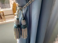 Vintage French Tassels Blue Off White Curtain Pullbacks Embrasse Rideaux Classic Curtain Tassel Tie Rope Ribbons 1950's
