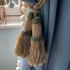 Vintage French Tassels Sage and Champagne Curtain Pullbacks Embrasse Rideaux Classic Curtain Tassel Tie Rope Ribbons 1970's