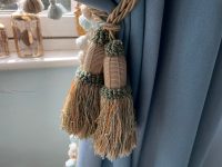 Vintage French Tassels Sage and Champagne Curtain Pullbacks Embrasse Rideaux Classic Curtain Tassel Tie Rope Ribbons 1970's