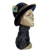 Vintage French Black Velvet Gold Trim Peacock Feather Small Bowler Hat Theatre Unfinished Prop 1940-50's