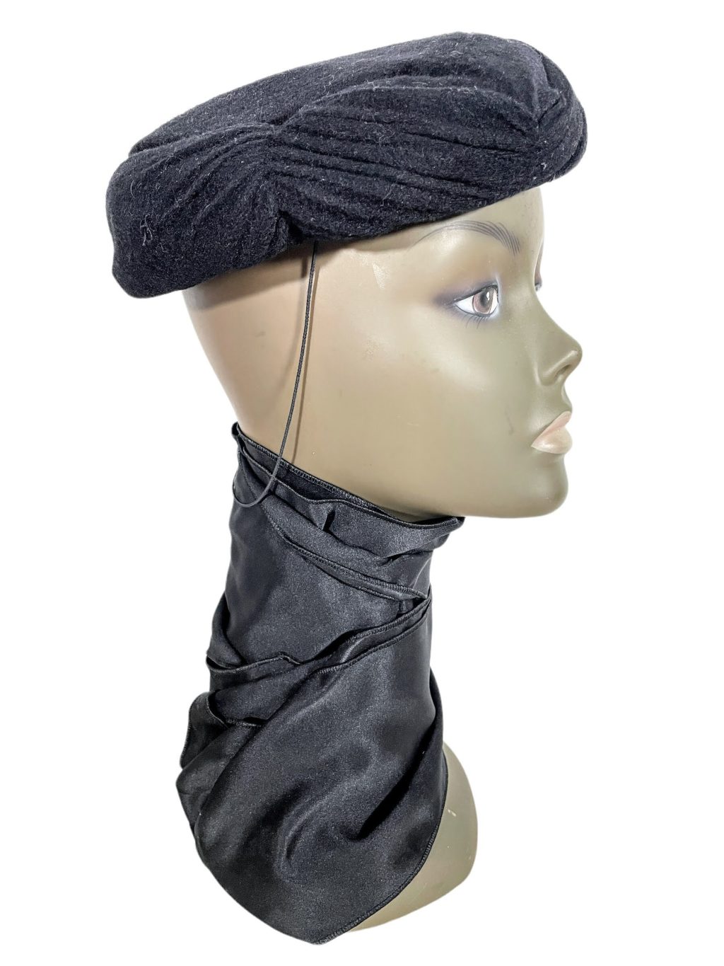 Vintage French Madeleine et Germaine Paris Black Felt Draped Cap Hat Theatre Prop 1940-50's