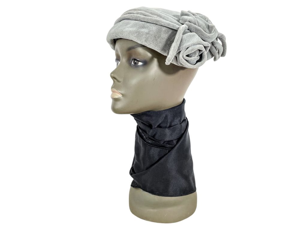 Vintage French Grey Draped Velvet Knot Cap Hat Theatre Prop 1940-50’s