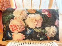 Vintage French Rectangle Flower Print Roses Bees Pillow Pillows Bed Chair Sofa circa 1990's