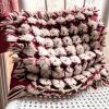 Vintage Red Fancy Embellished Square Pillow Tasselled Tassels Quilted Square Cotton Cases Pillowcases Pillows Chair Sofa circa 1980's