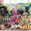 Vintage French Cross Stitch Lovers Fancy Rectangular Pillow  Cotton Cases Pillowcases Pillows Chair Sofa circa 1980's