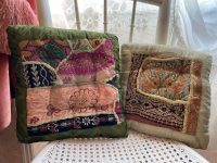 Vintage Indian Hand Made Square Patchwork Pillow Cases Pillowcases Pillows Chair Sofa circa 1980's