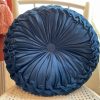 Vintage French Blue Fancy Velvet Draped Round Pillow Pair X2 Pillows Bed Chair Sofa circa 1980-90's