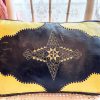 Vintage Moroccan Black Yellow Leather Rectangular Pillow Pillows Bed Chair Sofa circa 1970-80's