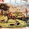 Vintage French Cross Stitch Fox Hunt Hunting Fancy Rectangular Pillow Cotton Cases Pillowcases Pillows Chair Sofa circa 1960-70's