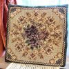 Vintage French Tapestry Blue Pink Flowers Roses Square Heavy Pillow Pillows Bed Chair Sofa circa 1970-80's