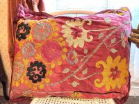 Vintage Indian Flower Embroidered Large Rectangular Flower Pillow Pillows Bed Chair Sofa circa 1970-80's
