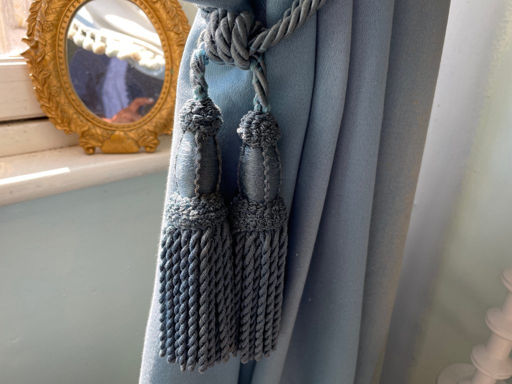 Vintage French Tassels Blue Curtain Pullbacks Embrasse Rideaux Large Classic Curtain Tassel Tie Rope Ribbons 1960's