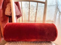 Vintage French Hard Burnt Orange Velvet Back Neck Roll Pillow Pillows Bed Chair Sofa circa 1940-50's