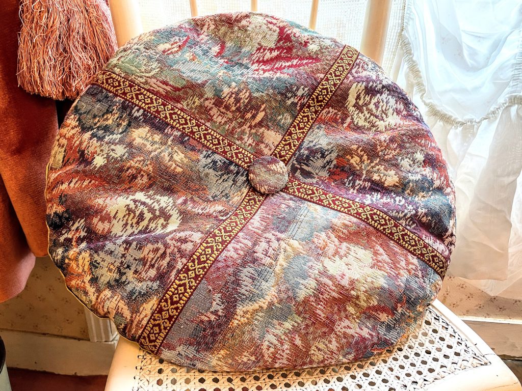 Vintage French Tapestry Double Sided Round Heavy Pillow Pillows Bed Chair Sofa circa 1970-80’s