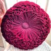 Vintage French Red Fancy Velvet Draped Round Pillow Pillows Bed Chair Sofa circa 1970-80's