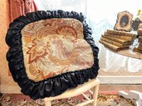 Vintage Extra Large French Cross Stitch Fancy Lady with Falcon circa 17-1800???s Scene Pillow Pillows Chair Sofa circa 1970's