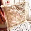 Vintage French Light Pink Square Beige Lace Pillow Pillows Cushion Bed Chair Sofa circa 1980s