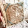 Vintage French Light Pink and Light Blue Square Beige Lace Pillow Pillows Cushion Bed Chair Sofa circa 1980s