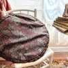 Vintage Extra Large French Round Upholstery Flower Fabric and Wool Tartan Pillow Pillows Cushion Bed Chair Sofa circa 1970's