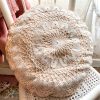 Vintage French Pale Pink Round White Crochet Lace Flower Pillow Pillows Cushion Bed Chair Sofa circa 1930s